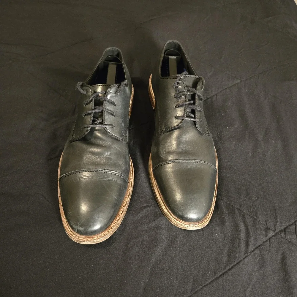 Leather Dress Shoes Mens Size 11.5 Black Cap Toe Derby Business‎ Casual Office